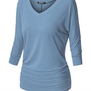 Sky Blue Side-Ruched V-Neck Dolman Top  3X